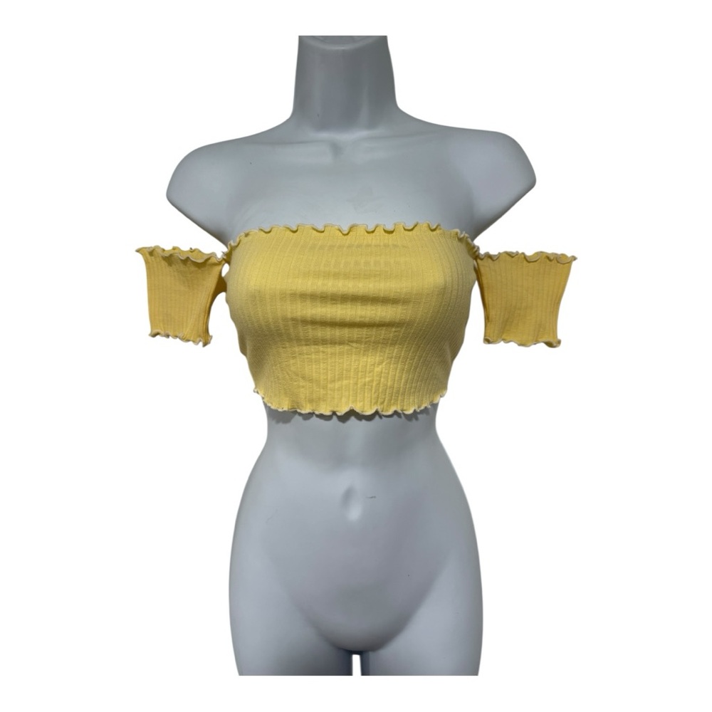 Sunny Yellow Off-Shoulder Ruffle Crop Top